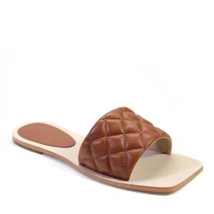 Villa Rouge Quilted Leather Beach Slides Brown Cognac Size 7